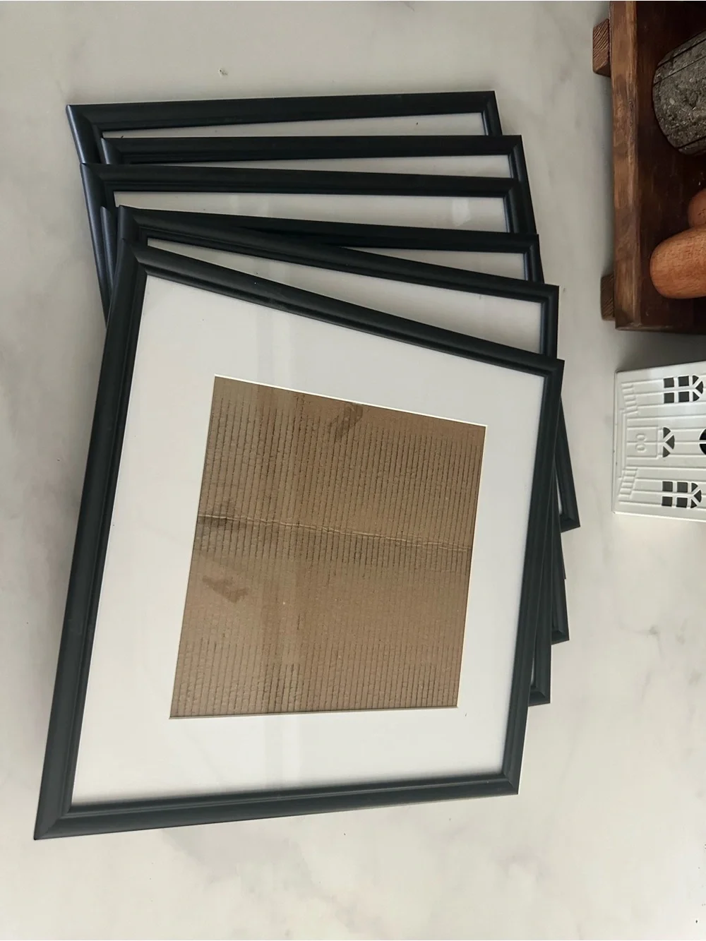 Set of 6 Black Square Picture Frames with White borders